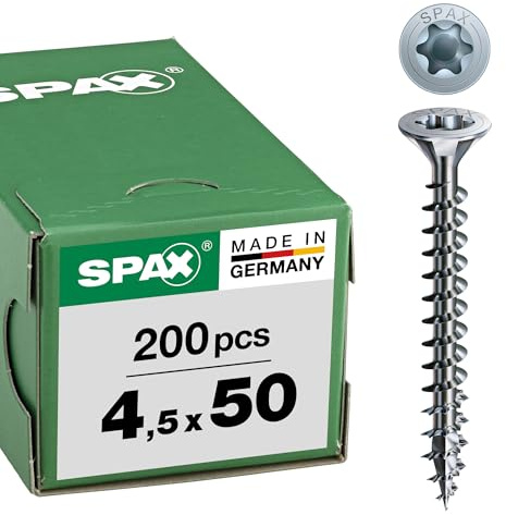 SPAX Universalschraube, 4,5 x 50 mm, 200 Stück, T-STAR plus, Senkkopf, Vollgewinde, 4CUT, WIROX A3J, blank verzinkt, 1191010450503