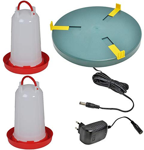 2x6L Tränke + 30cm VOSS.eisfrei Heiz-und Wärmeplatte für Geflügelhaltung, Heizplatte, Tränken Set, Tränkenplatte, Kleintier Geflügel Winterfest Tränkenwärmer Kükenaufzucht Frostschutz