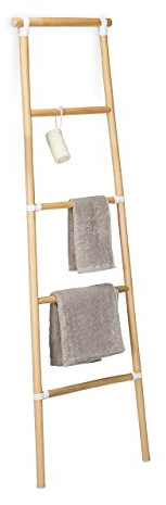 Relaxdays Handtuchhalter Leiter, Holz, rustikal, 5 Sprossen, Landhausstil, Handtuchständer, HxBxT 150 x 50 x 3 cm, natur
