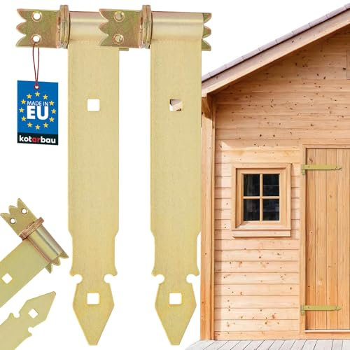 KOTARBAU® Lot de 2 charnières de portail avec gonds - 300 mm - Ferrure de porte - En acier inoxydable - Galvanisé - Jaune