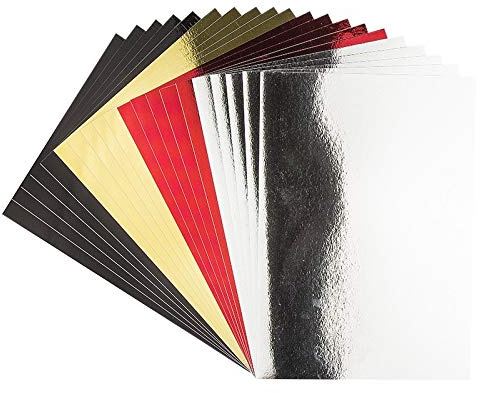 Ideen mit Herz Spiegel-Karton | Metallpapier | Bastelpapier metallic | 20 Bogen | Din A4 | 200 g/qm (schwarz, rot, gold, silber | selbstklebend)
