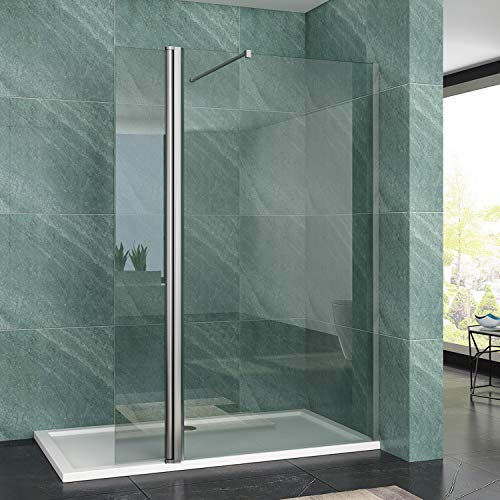 ELEGANT 760mm Frameless Wet Room Shower Screen Panel 6mm Tempered Glass Walk in Shower Enclosure with 300mm Return Panel and Support Bar