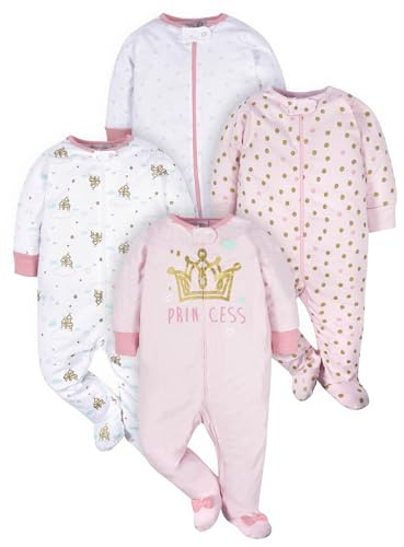 Gerber Sleep ‘N Plays Sparkdräkt med slott och dragkedja för bebisar, 4-pack