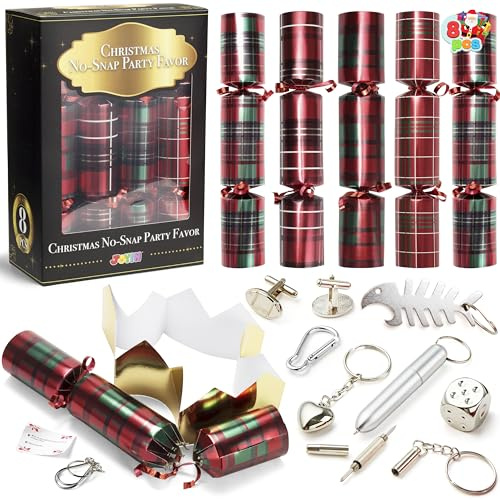 JOYIN 8 Stück 25,4 cm Knallbonbons für Weihnachten Witz und kleinem Geschenk innen, saisonales Feiertage, Abendessen, Traditionen(Büffelkaro-Design,)