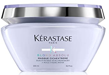 Kérastase Haarmaske für trockenes und blondiertes Haar, Anti-Haarbruch und Anti-Spliss, Mit Hyaluronsäure, Masque Cicaextrême, Blond Absolu, 200 ml