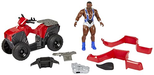 WWE Big E con vehículo desmontable Muñeco articulado con coche de juguete, las piezas saltan, regalo para niños +6 años (Mattel HDM06)
