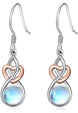 TANGPOET Keltische Ohrringe 925 Sterling Silber Keltischer Knoten Hängende Ohrringe Mondstein/Opal Hängend Ohrhänger Geburtstag Schmuck Geschenke für Frauen Damen Mädchen