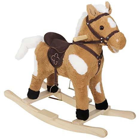 WOLTU Caballito balancín para Bebés y niños de 1-3 Años Caballito con Sonidos Mecedora de Galope Boca y Cola Móviles Caballo Juguete Balancín Peluche con Asas y Pedales 74x34x65cm