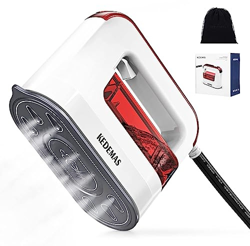 KEDEMAS Portable Steamer Iron, 1300W Travel Mini Iron, Ideal for All Fabrics, Horizontal, Vertical and Dry Ironing 40s Fast Heat-up ONLY FOR 120V (Red)