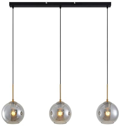 Lindby Lampadario a Sospensione Moderno 3 Sfere in Vetro Fumè, Luci E27 Sospeso Bolle per Cucina Sala da Pranzo Soggiorno Tavolo Ristorante Metallo 110 cm