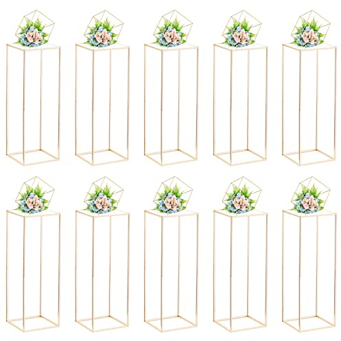 Nuptio Wedding Centrepieces for Tables with Acrylic Panel - 10 Pcs 80cm Tall Gold Vase for Centerpieces Flower Stand for Weddings Party Metal Flowers Vases Column Display Stand for Home Decorations