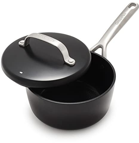 GreenPan GP5 Hard Anodized Advanced Healthy Ceramic Nonstick, 2QT Saucepan Pot with Insulated Lid, PFAS-Free, Induction, Dishwasher Safe, Oven & Broiler Safe, Black