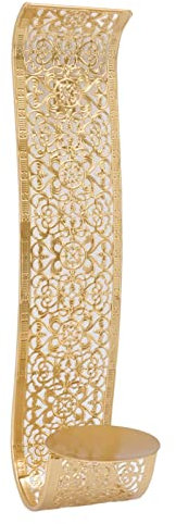 Portavelas de Pared, Soporte de Velas de Calado, Candelabro de Pared de Hierro Tallado Hueco Dorado Decoración de Pared de Metal para Boda, Sala de Estar, Dormitorio, Pasillo