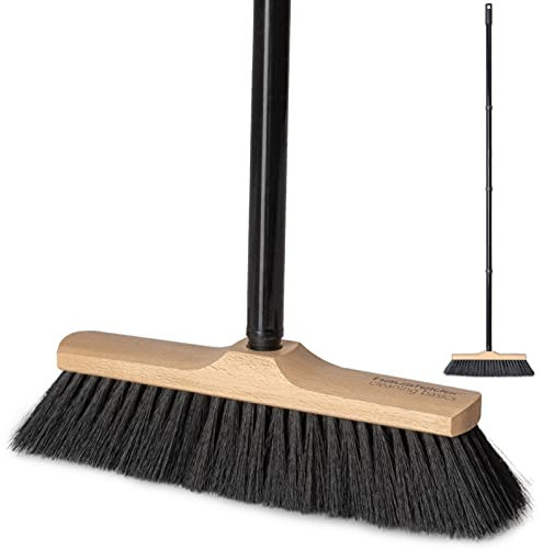 Hausfelder Besen mit Stiel, Haushaltsbesen & Zimmerbesen 30cm breit, Holz Kehrbesen mit weichen Borsten für Innen, Stubenbesen Indoor schwarz