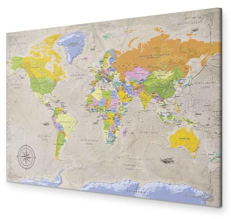 B&D XXL - Akustikbild englische Weltkarte Bilder Akustikschaum Hochleistungsschallabsorber Schallschutz Leinwand 1 tlg Wandbild Raumakustik Schalldämmung Lernkarte Landkarte