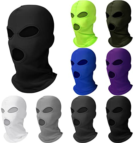 Seematn 8 Pcs 3 Hole Full Face Ski Mask for Men Women, Summer Cooling Neck Gaiter, UV Protector Motorcycle Ski Scarf Sports (Multi Color)