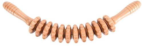 PURAVA Gebogener Holz-Massageroller für Beine, Rücken und Bauch - Faszienstab und Massagegerät für Muskelentspannung und Cellulite - Faszienrolle mit Griff
