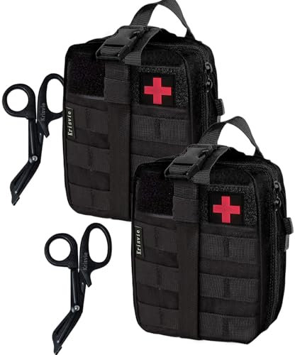 Krisvie 2Pcs Kit di pronto soccorso EMT Molle System Detachable Waist Pack per l'outdoor, fornito con forbici per garze(Nero)