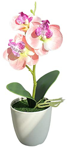 Meideli Artificial Orchids with Vase Plastic Phalaenopsis Orchid Flower Plant Pot Faux Flowers Arrangement for Home Centerpiece Table Decor