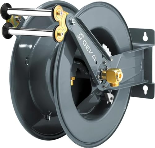 GEKA plus Automatischer Schlauchaufroller PA30 (robuster Schlauchaufroller, Stahlkonstruktion, autom. Rückzug, schrittweise Arretierung, rostfreies Zulaufrohr)