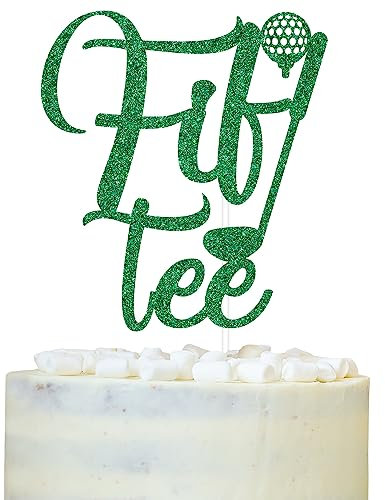 Happy 50th Birthday Cake Topper, Fif-tee Birthday Golf Cake Decor, Cheers to 50 Years, Glittery Golf Themed 50th Birthday, Funny Golfing Party Decorations