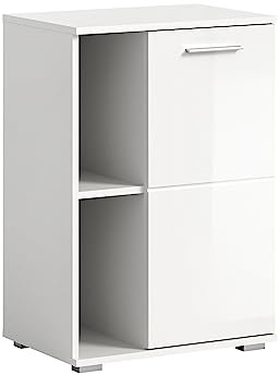 xonox.home Garderobe Prego Schuhkommode Schuhschrank Kommode Highboard Stauraumschrank in Front weiß Hochglanz Korpus weiß ca. 55x79x37 cm