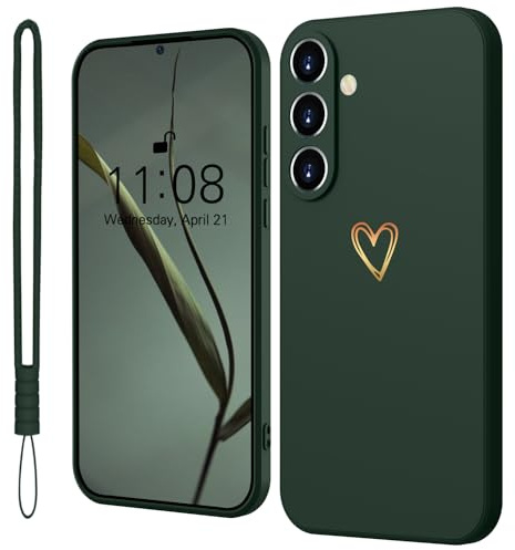 Mitetabo für Samsung Galaxy S23 5G Hülle Silikon mit Gold Liebesherz, Handyhülle Samsung Galaxy S23 5G Dünn Case Slim Kratzfeste Rundumschutz Schutzhülle für Samsung Galaxy S23 5G Nachtgrün