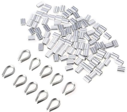 SOLUSTRE 50 Stück Drahtseilklemmen mit 8-förmigen Aluminiumhülsen und Rostfreien Edelstahl Kauschen Kabelkragen für Drahtseilbefestigung im Innen und Außenbereich