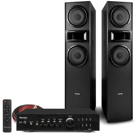 Fenton SHF700B Floor Standing HiFi Tower Stereo System with 400W Speakers, Bluetooth Amplifier, Horn Tweeter & Audio Cable for Home Stereo & Theatre Systems - Black