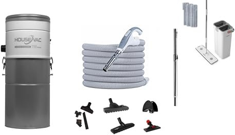 HouseVac Zentralstaubsauger Staubsaugeranlage HV-700ST-35H Zentralstaubsauger Set mit 10,5m Schlauch zubehör 700 AirWatts Ametek Motor-1700W 2 Turbinen Soft Start/Stop Hybridzyklonfiltration
