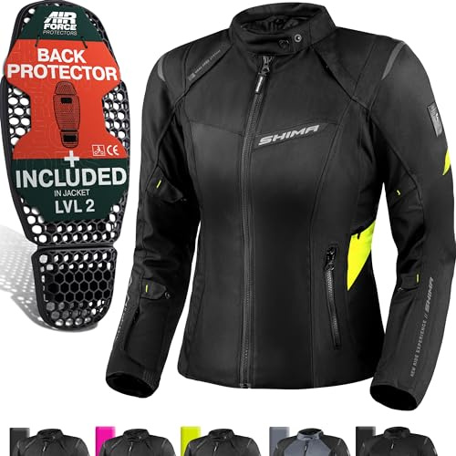 SHIMA Rush 2.0 Motorrad Jacke Damen mit Protektoren Textil AirForce Rückenprotektor Wasserdicht Motorradjacke Sommer Motorradkombi Motorradhose Mesh Touren (Frauen Jacke, Fluo, XL)