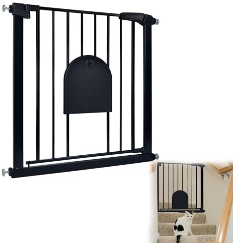 CEEDIR Dörrskyddsgaller, avstängningsgaller, trappgrind, trappskyddsgaller utan borrning med skjutdörr för husdjur, automatisk stängning, 180° (75–85 cm svart)