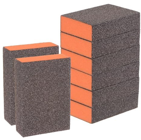 sourcing map 8pcs Sanding Sponge Blocks #60 (120-180 Grits) Wet/Dry Hand Sanding Sponges, 100x70x25mm Foam Sanding Block Pad for Polishing Kitchen Metal Wood Drywall Furniture, Brown&Orange