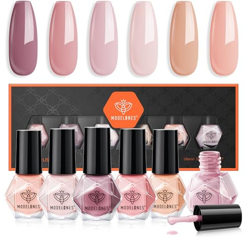 Modelones Nail Polish Set 6 Colors Nude Pink Nail Varnish Skin Tones Collection Quick Dry Finger Nail Polish Bulk Manicure Diy Nail Art Salon Home For Women