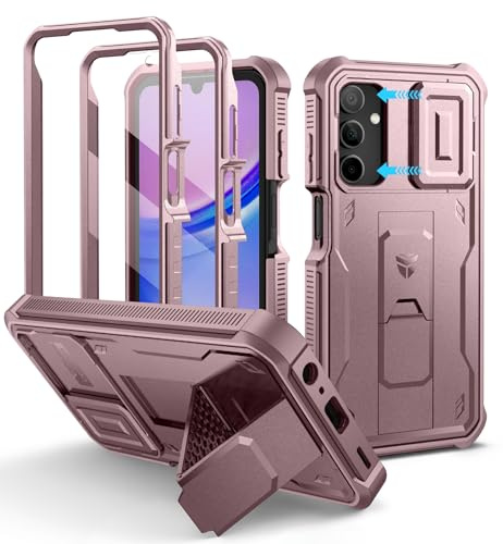 Dexnor for Samsung Galaxy A15 5g Case with Built-in Slide Camera Cover & Screen Protector & Kickstand, Heavy-Duty Shockproof Rugged Case Full-Body Bumper Protective Cover - Pink