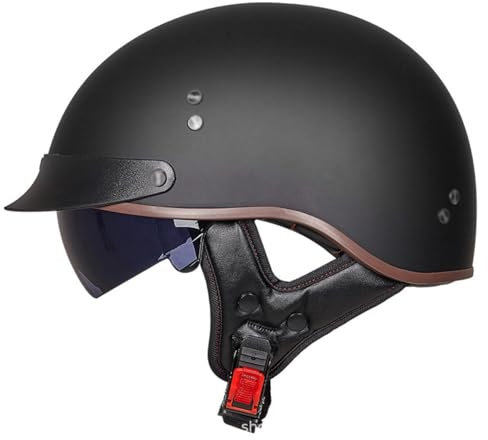Motorrad Halbhelme Brain-Cap Jethelm Motorradhelm DOT/ECE Zertifiziert Halbschalenhelm Retro Chopper Helm Roller-Helm Mit Sonnenblende Offener Helm Scooter-Helm 2,M:57-58CM