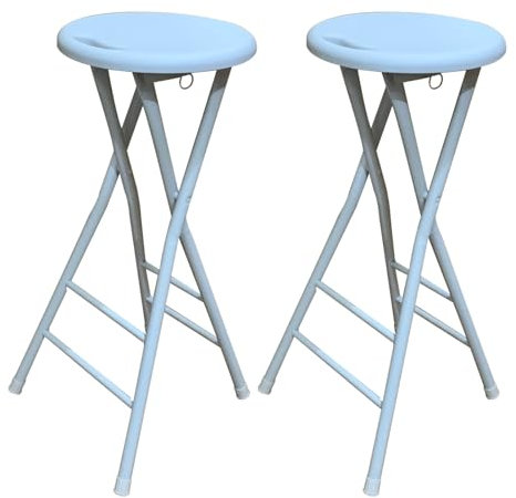 RTTZBOZ Sgabello Alto Pieghevole, Sgabello da Bar Alto Pieghevole con Maniglia, Sedia Pieghevole in Metallo e Plastica per Adulti Portatile (Color : White, Size : 60cm/24in 2pcs)