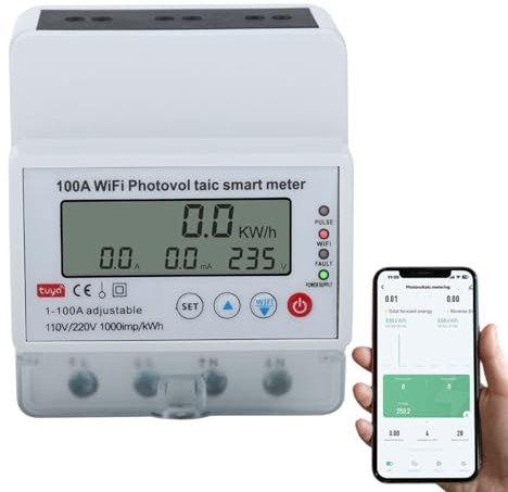 Jadeshay WiFi Electric Meter 100A Tuya WiFi Photovoltaic Smart Energy Meter Power Consumption Electricity Usage Monitor,Backlight LCD Display Circuit Breaker Timer Switch