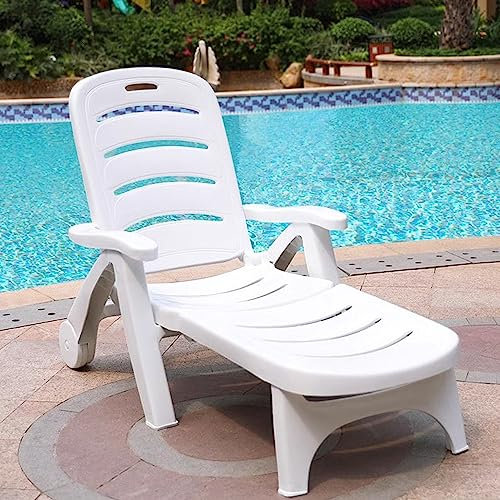 Preferspace Lounge-Stühle für draußen, Klappbarer Patio Liegestuhl Poolsessel für draußen Plastik-Liegestuhl mit Armlehne und Rädern, 5-stufig verstellbare Rückenlehne