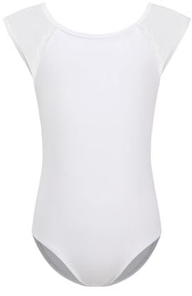 HIPPOSEUS Justaucorps de Ballet Danse pour Fille Manche Courte Fille Justaucorps Gymnastique Vêtements de Danse pour Enfant,XM02-Blanc,8-9 Années