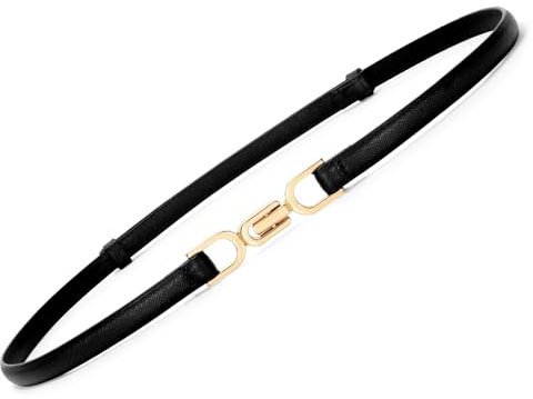 VONMELLI Ladies Thin Waist Belts for Women Faux Leather Skinny Belt for Dresses Fashion Adjustable Slim Belt Black Fit Waist Size Below 37 Inches