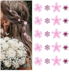 Mezrkuwr 20 Stück Rosa kleine Blumen-Haarspangen, Mini-süße Strass-Metall-Haarnadeln für Frauen, Hochzeit Haarschmuck, Braut-Haarspangen für Mädchen (4 Blumenmuster)