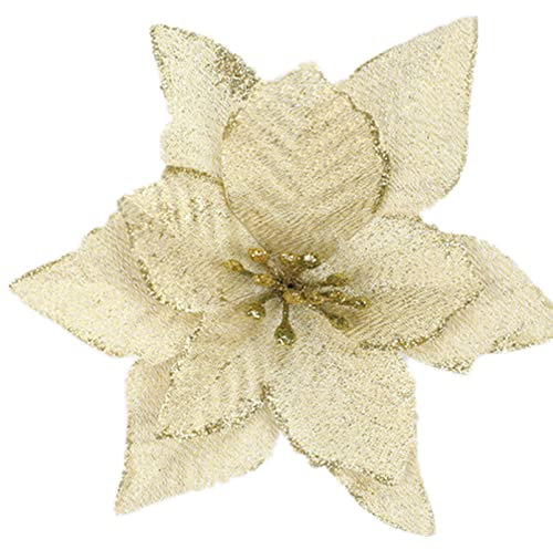 dvnFWKc Decorate Artificial Flowers, 50 stücke Glitter Weihnachtsstern Blume for Weihnachten/Urlaub/Hochzeit Indoor Outdoor Christbaumschmuck(Champagne)