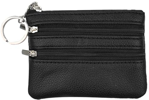1 pezzi Mini porta monete,con 3 scomparti,con Portachiavi,portamonete portatile,per uomo e donna,per riporre le monete,Chiave(Nero)