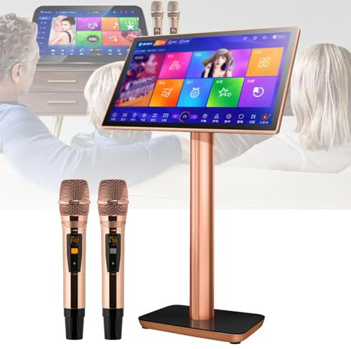 Macchina per karaoke con due microfoni wireless, lettore karaoke portatile tutto in uno per feste all'aperto per adulti, touch screen capacitivo ad alta definizione 4K, 26 lingue,Black-1TB