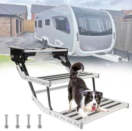 Marchepied électrique/Manuel pour Camping-Car, marchepied d'entrée Pliable pour Camping-Car, escalier de Camping-Car Robuste Pliable, marchepieds antidérapants, 2 marches (électriques) LED