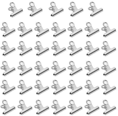 40 st små bulldoghäftklamrar, 22 mm, multifunktionsklämma för häftklamrar, miniklämmor för metallväskor, foton, teckningar, hantverk, kontor, kök (silver, 22 mm)