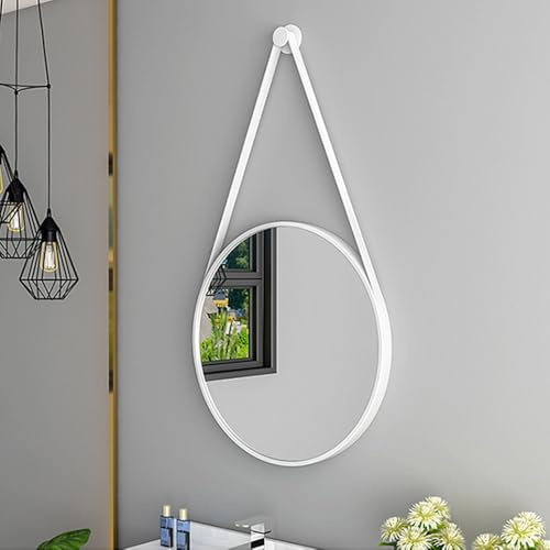 Hosoncovy 30 cm Wandspiegel mit Riemen, runder Wand-Make-up-Spiegel, Wandspiegel, dekorativer Spiegel für Wohnzimmer, Schlafzimmer, Badezimmer, Wanddekoration (weiß)