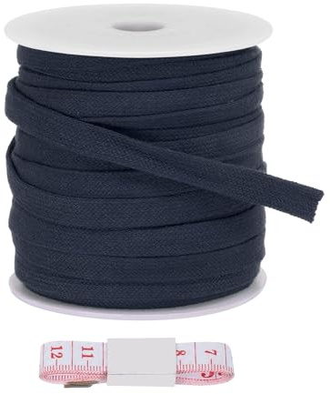 PATIKIL Flat Drawstring Cord 12mm x 22 Yd, Draw String Replacement Flat Rope Soft Cotton Hoodie String Cords Roll with Ruler for Sweatpants Shorts Pants Strap Garment, Navy Blue