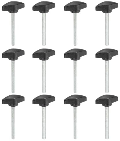 PATIKIL 12 Pcs M6 x 55mm Tornillos De Mariposa En T 35mm De Ancho Negro | Perillas De Ala De Acero Al Carbono, Tornillos De Sujeción Cabezas En T Mango Kit De Tornillos, Para Reemplazar